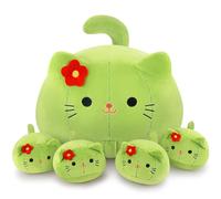 Auspicious beginning 5PCS Plush Cat Stuffed Animals Mommy with Baby, Cactus Plush Set Family Plushies Cuddly Toy Stuffed Cat Large Plush Toys Hugging Pillow Soft Animal Plushie Kitten Family Birthday
