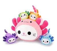 Auspicious beginning Stuffed Axolotl Plush Toy 5 in 1 Stuffed Animal Plush Pillow Mummy with 4 Babies, Cuddly Toy HUgging Pillow for Unisex