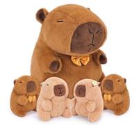 Auspicious beginning Stuffed Capybara Plush Stuffed Animals Capybara Plush Mommy with 4 Baby, Simulation Animal Large Mommy Plushies Cuddly Toy Large Hugging Pillow 5PCS Soft Plushie Chubby