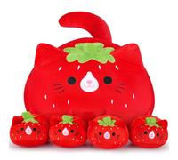 Auspicious beginning Stuffed Cat Strawberry Cat Large Plush Toys Stuffed Animals Mommy with Baby, Mommy Plush Set with Baby Plushies Cuddly Toy Hugging Pillow 5PCS Soft Animal Plushie Kitties
