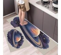 Auspicious Clouds Saturn Kitchen Runner Rug, Retro Fantasy Universe Non Slip Kitchen Floor Mat Set of 2, Purple Washable Stain Resistance Runner Rugs, Mats for Entryway Hallway Decor 50x80cm+50x150cm