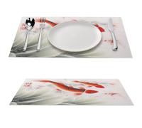 Auspicious Red Carp Placemat, 6 PCS PVC Placemats Washable Non-Slip Place Mats for Dining Table, Wipeable Table Mat for Party Kitchen Dining Decor