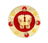 Auspicious Round Laxmi Charan Paduka Feet Sticker for Bandanwar for Handcrafted Valance Showpiece for Home Temple Pooja Indian Traditional Festival Diwali Decorations Home Decor(Size:-4")(Red,Golden)