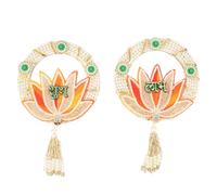 Auspicious Shubh Labh Hanging Lotus beads Bandanwar Door Wall Hangings Indian Traditional decor decorations Navratri Festival Handcrafted Toran Valance Housewarming(Size:-4")(Orange and White)
