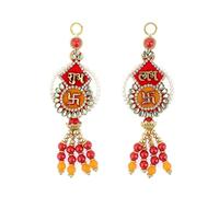 Auspicious Shubh Labh Swastik beads Bandanwar Door Wall Hangings Indian Traditional decor decorations Festival Handcrafted Valance Showpiece for Home Temple Decor(Size:-5"X2")(Multicolour)