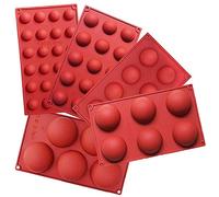Ausplua 5Pack Sphere Silicone Molds, Silicon Dome mold semi sphere Baking Mould for Making Candy, Chocolate,Cake,Jelly,Variety Sizes（Brick Red)