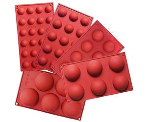 Ausplua 5Pack Sphere Silicone Molds, Silicon Dome mold semi sphere Baking Mould for Making Candy, Chocolate,Cake,Jelly,Variety Sizes（Brick Red)