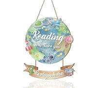 Ausril Reading Hanging Sign,Reading Classroom Decor,Education Read Book Wall Sign,Reading Will Take You Everywhere Quote Door Hanger,Library Decorations for School Classroom Library Nursery Kids Room