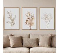 Ausril Wildflower Floral Framed Canvas Wall Art Set, Beige Botanical Wall Decor, Minimalist Nature Flower Wall Painting, Modern Boho Farmhouse Art Print for Living Room, Bedroom, Office- 16"x24"x3