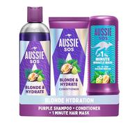 Aussie Blonde Hydration Vegan Purple Shampoo, Conditioner And 3 Minute Miracle Hair Mask Set, Silver Toner, Neutralises Yellow & Brassy Tones for Hydrated Hair.