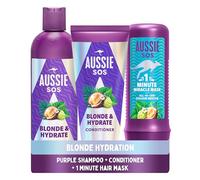 Aussie Blonde Hydration Vegan Purple Shampoo, Conditioner And 3 Minute Miracle Hair Mask Set, Silver Toner, Neutralises Yellow & Brassy Tones for Hydrated Hair.