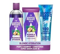Aussie SOS Blonde & Hydrate Set: Purple Shampoo 300ml, Conditioner 200ml and Super Serum All In One Leave In Treatment 160ml