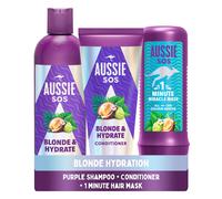 Aussie Blonde Hydration Vegan Purple Shampoo, Conditioner And 3 Minute Miracle Hair Mask Set, Silver Toner, Neutralises Yellow & Brassy Tones for