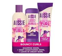 Aussie Curls Bundle: Aussie Bouncy Curls Shampoo 300ml, 3 Minute Miracle Deep Conditioner 250ml, Work That Cream 160ml