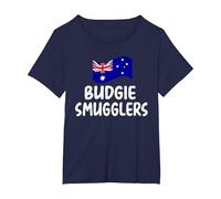 Aussie Budgie Smugglers Lingo Very Brief Male Swimwear Funny T-Shirt, Women's Plus, Navy Blue, 2X