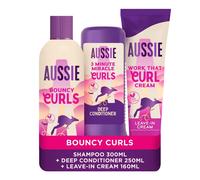 Aussie Curls Bundle: Bouncy Curls Shampoo 300ml, 3 Minute Miracle Deep Conditioner 250ml, Aussie Work That Cream 160ml