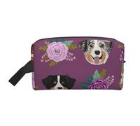 Aussie Dog Floral Australian Shepherd DogLarge Capacity Cosmetic Organizer，Travel Makeup Bag for Women