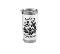 Aussie Light Red Merle Australian Shepherd Grandma Flowers Stainless Steel Insulated Tumbler