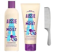 Aussie Miracle Moist Shampoo and Conditioner Set with Macadamia Nut Oil, For Dry and Brittle Hair, 2-Piece with Hair Comb
