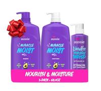 Aussie Miracle Moist Shampoo, Conditioner and 3 Minute Miracle Deep Conditioner Hair Treatment Bundle, Infused with Avocado & Australian Jojoba Oil, Paraben Free