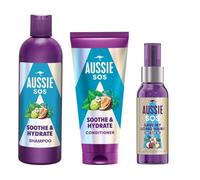 Aussie SOS Soothe & Hydrate Bundle - Shampoo 300ml, Conditioner 200ml & Aussie SOS Save My Lengths 3 in 1 Hair Oil 100ml, Moisturising Your Hair, Leaving it soft, Smooth and Shiny