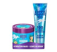 Aussie SOS Super Serum All In One Leave In Treatment 160ml AND Supercharged Hydration Hair & Scalp Mask 500ml (Dual pack). 100 Hours of Hydration For Dry Hair. Hydrate, Detangle, Prevent Split Ends