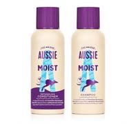 Aussie Travel Size Shampoo & Detangling Conditioner Duo 2 x 100ml, Miracle Moist Mini Hair Care Set for Dry and Brittle Hair, Cabin-Size Toiletries for Holidays, Gym and Hand Luggage