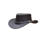 Aussie Western Style Cowboy Real Genuine Leather Brown Outback Bush Hat with Chin Strap - L