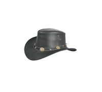 Aussie Western Style Real Leather Bush Outback Hat Black with Leather Concho Band - S