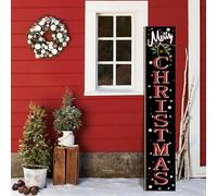 AUSTAB Merry Christmas Wooden Porch Sign 47" x 7.8" Rustic White Rectangular Wall Mount Sign for Home Front Door Yard Party Decor
