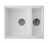 Austen & Co. Florence Inset & Undermount 1.5 Bowl Reversible Granite Kitchen Sink With Strainer & Over Flow Kit - White