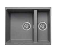 Austen & Co. Florence Inset & Undermount 1.5 Bowl Reversible Granite Kitchen Sink With Strainer & Over Flow Kit - Grey