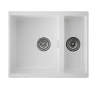 Austen & Co. Florence Inset & Undermount 1.5 Bowl Reversible Granite Kitchen Sink With Strainer & Over Flow Kit - White