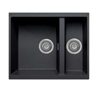 Austen & Co. Florence Inset & Undermount 1.5 Bowl Reversible Granite Kitchen Sink With Strainer & Over Flow Kit - Black
