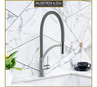 Austen & Co. Madrid Brushed Chrome With Gunmetal Grey Pullout Hose Kitchen Mixer Tap. Single Lever Handle & 360 Degree Spout