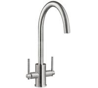 Austen & Co. Ronda Brushed Chrome Kitchen Mixer Tap. Twin Lever Handle, Water Saving Aerator, 5-Year Guarantee & 360 Degree Spout