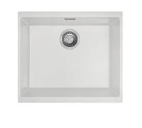 Austen & Co. Siena Inset & Undermount Large Single Bowl Reversible Granite Kitchen Sink with Strainer & Over Flow Kit - White