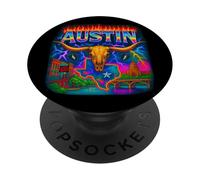 Austin Cityscape Western Steer Skull Texas Map PopSockets Adhesive PopGrip