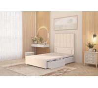 Austin Divan Base 2 Drawers and 54" Floor Standing Headboard Plush Velvet Somnior Ivory Small Single