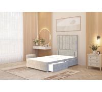 Austin Divan Base 2 Drawers and 54" Floor Standing Headboard Plush Velvet Somnior Silver Small Single
