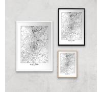 Austin Light City Map Giclee Art Print - A4 - Wooden Frame