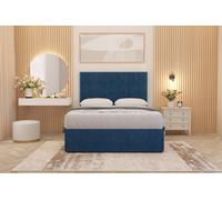 Austin Plush Velvet Divan Bed Set with Midnight Pocket Spring Mattress and Headboard Somnior Navy Small Single