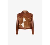 Austin Post Mens Austin Post Western Trucker Leather Jacket Brown L