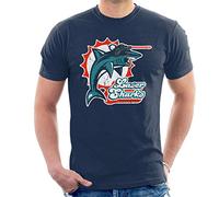 Austin Powers Laser Sharks Go Men's T-Shirt Navy Blue