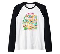 Austin Texas Map Style Neighborhoods Travel Graphic Raglan Baseball Tee