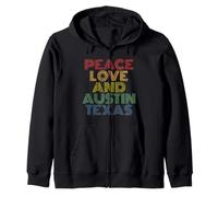 Austin Texas Peace Love Retro Bold Distressed Look Zip Hoodie