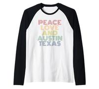 Austin Texas Peace Love Retro Bold Style Raglan Baseball Tee