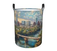Austin Texas Print Round Laundry Hamper Waterproof Storage Basket Clothes Organizer Home Accessory