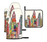 Austin Texas Printing Oven Mitts And Pan Rack 3 Piece Set Durable Kitchen Oven Mitt Heat Resistant For Baking Cooking