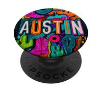 Austin Texas Retro Chalk Art Style Musical Urban Art PopSockets Adhesive PopGrip